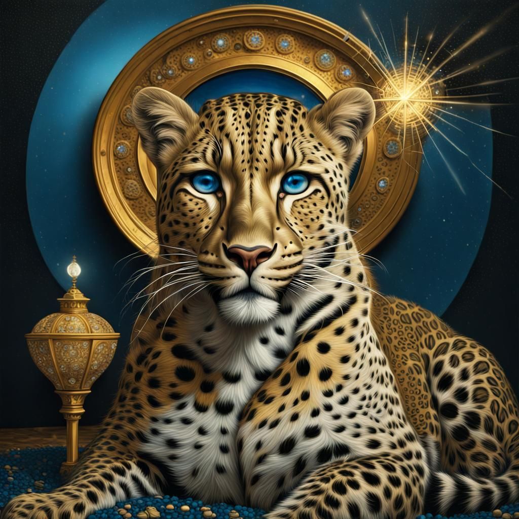 Golden Leopard in Klimt-Inspired Digital Art