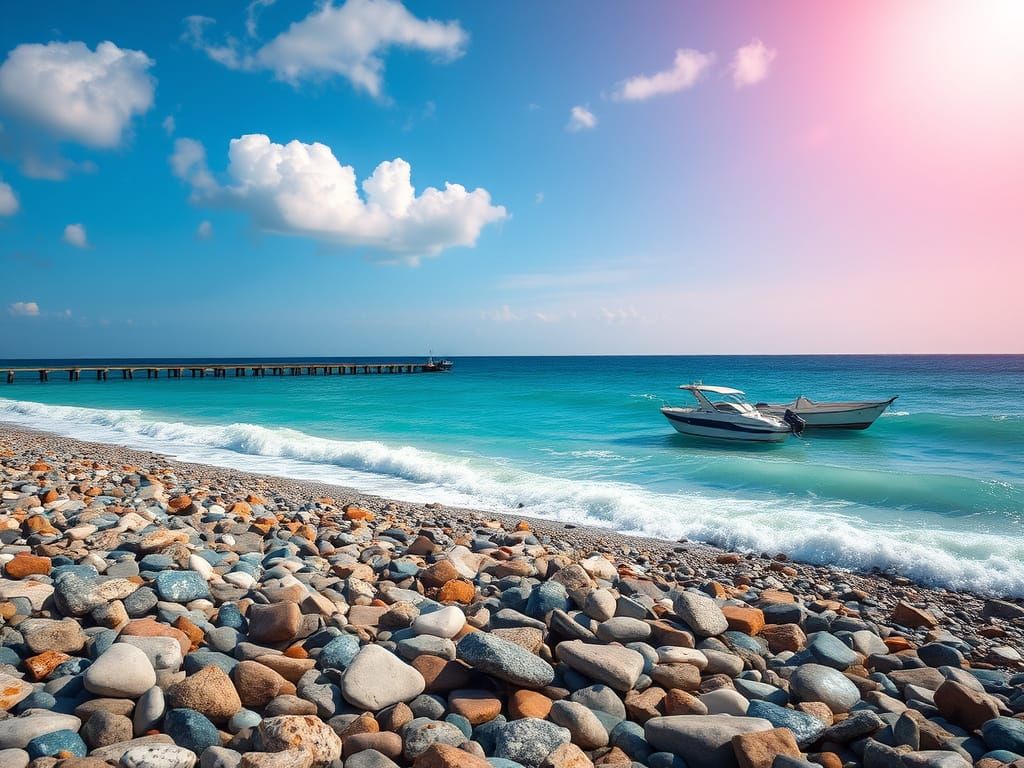 Vibrant Stone Beachscape with Crystal Clear Waters