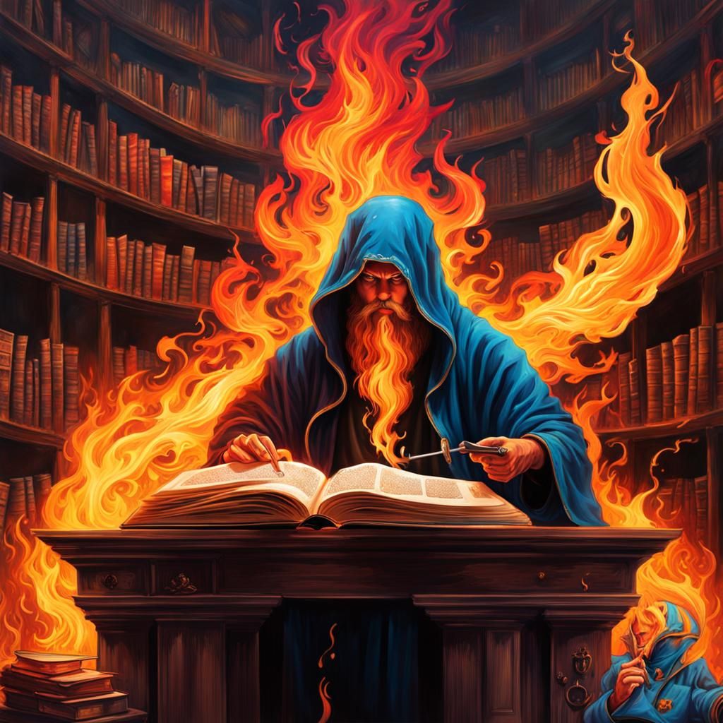 Fire God Studies Sorcery in Flame Library: Graffiti Art