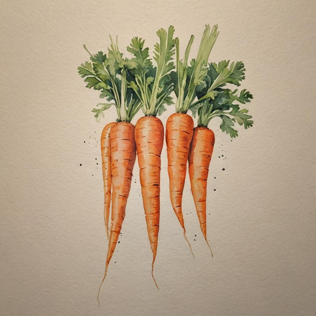 Watercolor Painting of Five Carrots
