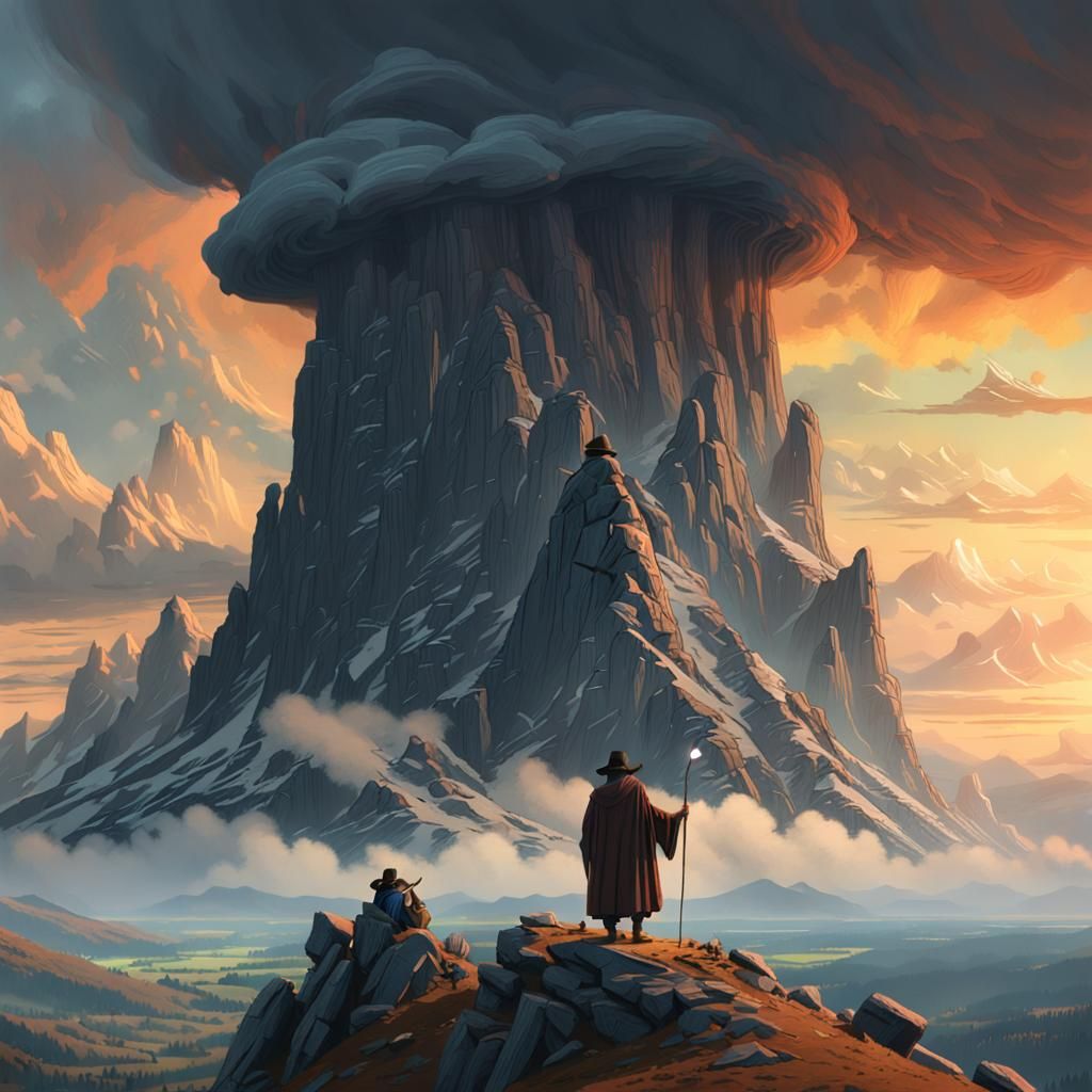 Gandalf on Mountain Peak in Cinematic Style