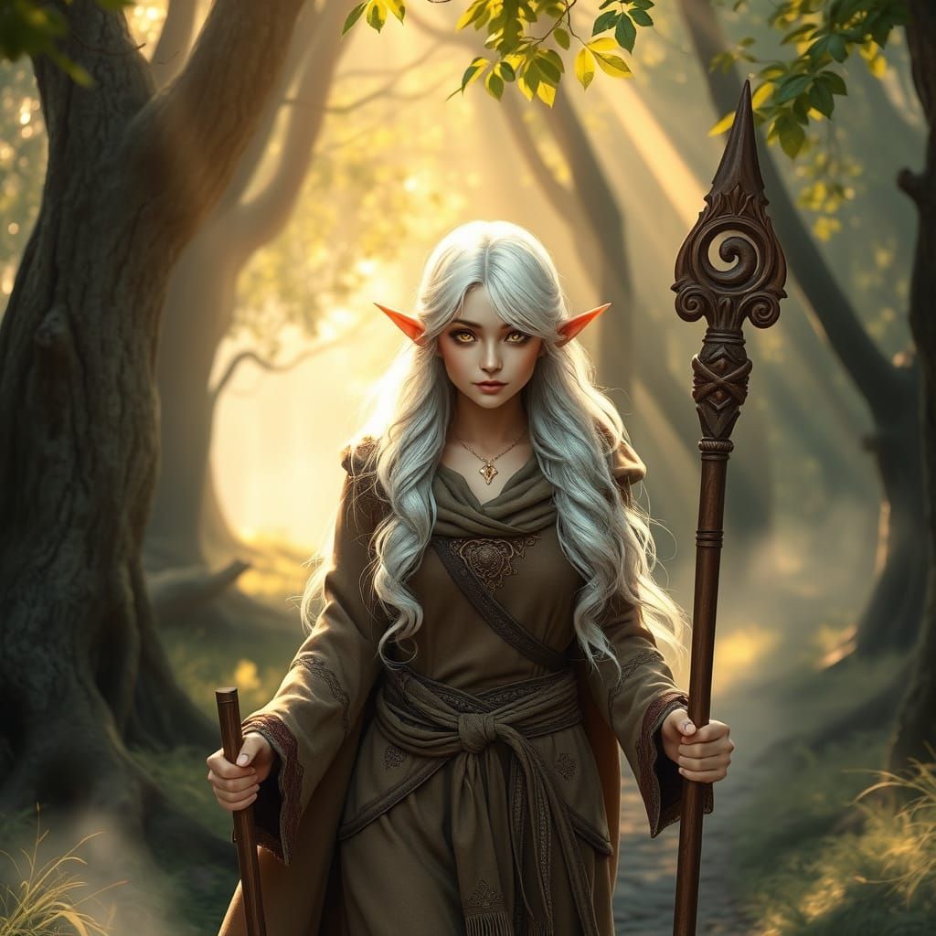 Luminous She-Elf Embarks on Whimsical Woodland Journey