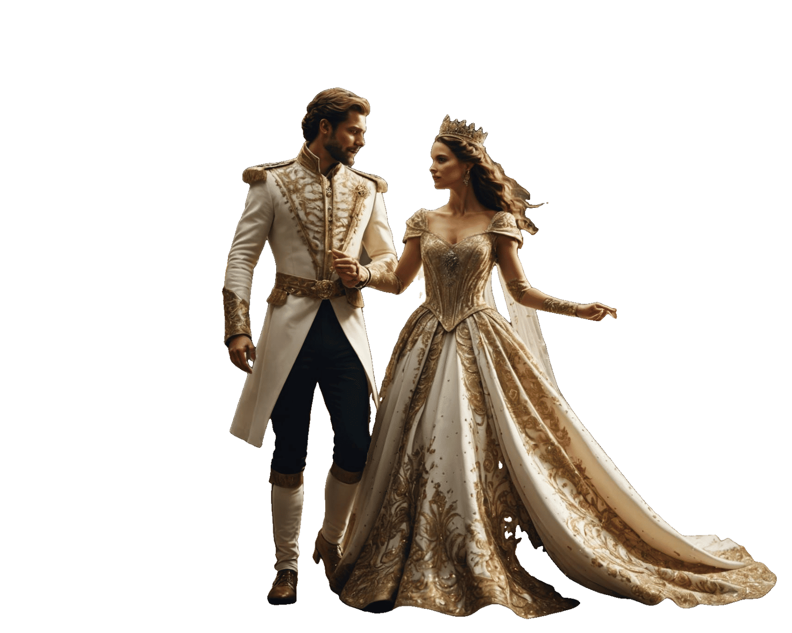 Beautiful Queen Dancing with King in Sparkling Light