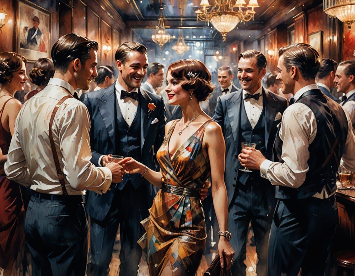 1920s Speakeasy Scene in Watercolor Style
