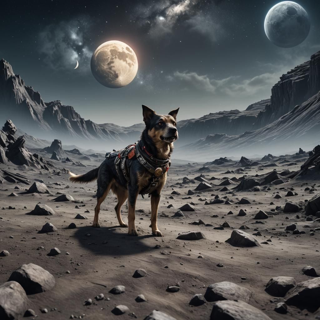Dog on the Moon in Detailed Matte Painting