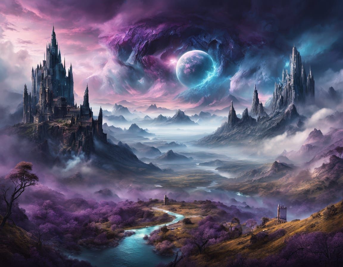 Turquoise Mystic Landscape in Surrealist Fantasy Art Style