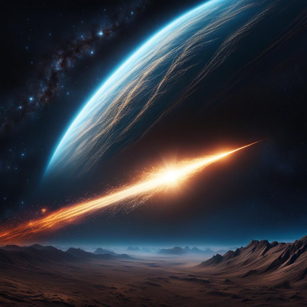 Bright Comet Soaring Through Space: Digital Matte Painting