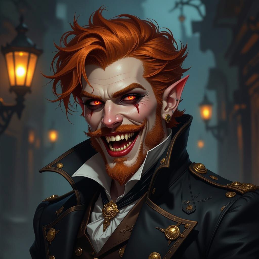 Steampunk Vampire with Fangs in Gaslight