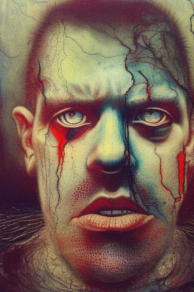 Demonic Portrait in Digital Art and Watercolor Style