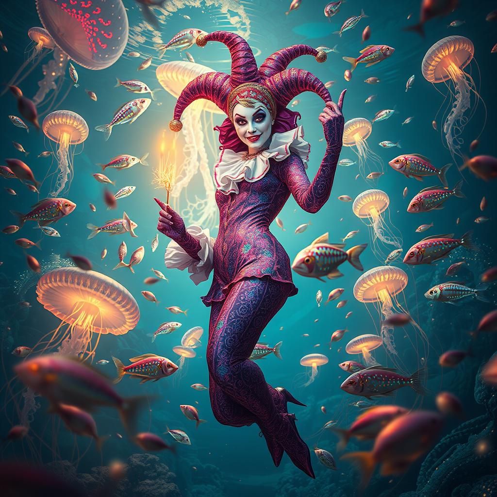 Underwater Circus Dreamscape with Harlequin Jester