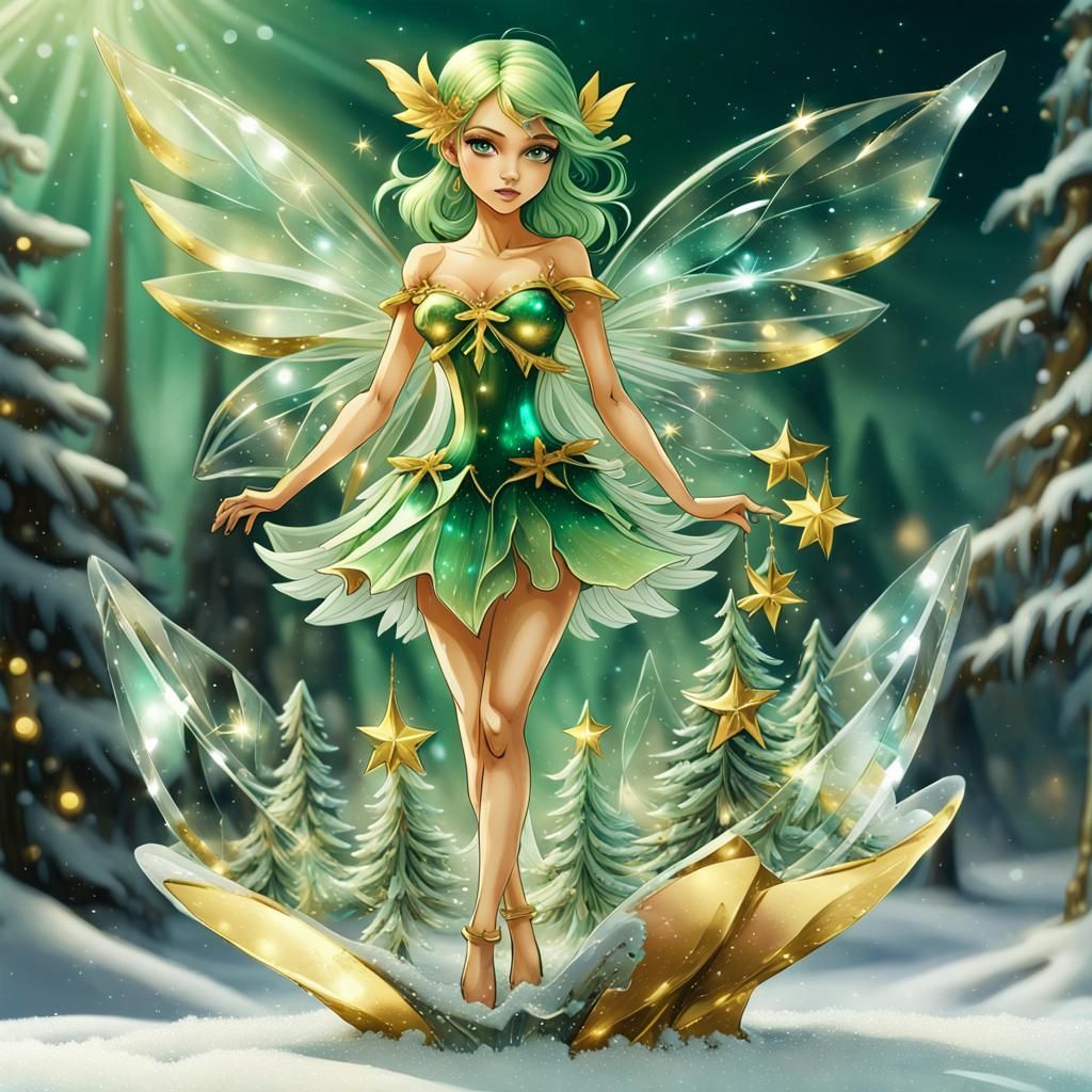 Crystal Christmas Fairy on Transparent Tree in Graffiti Art