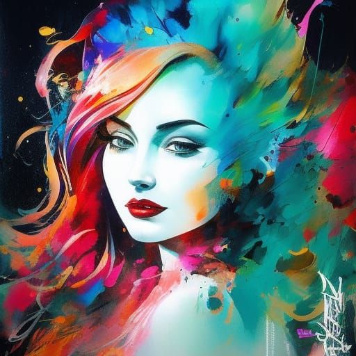 Colorful Ink Splash Ariel Oil Painting