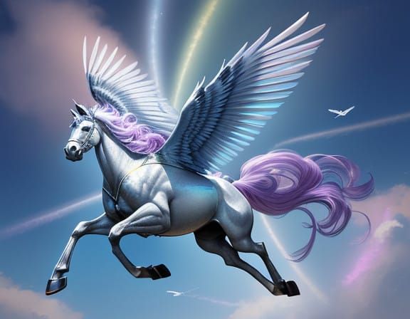Majestic Iridescent Pegasus in Flight, Evoking Freedom and H...