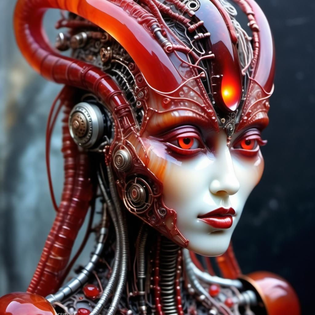 Futuristic Cyberpunk Android Face with Red Agate Details
