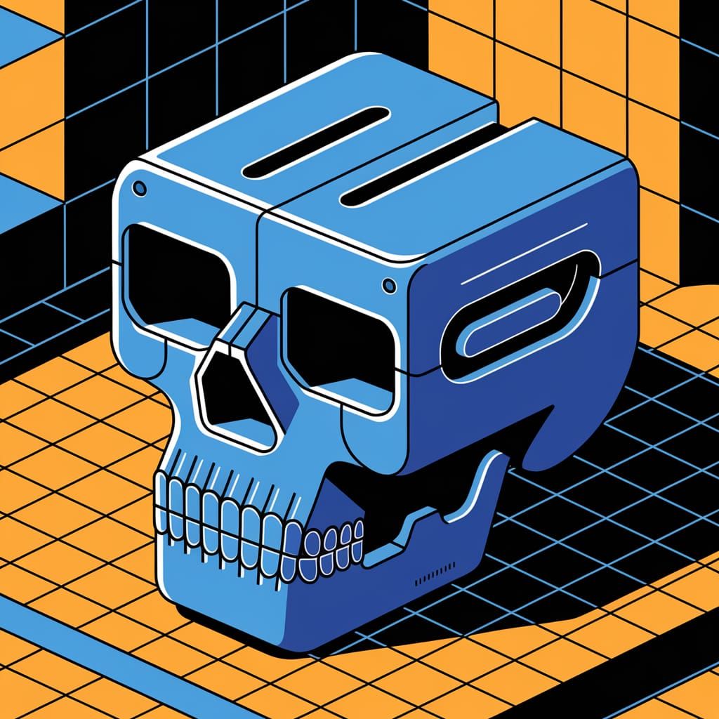 Cubic Blue Futuristic Skull Design