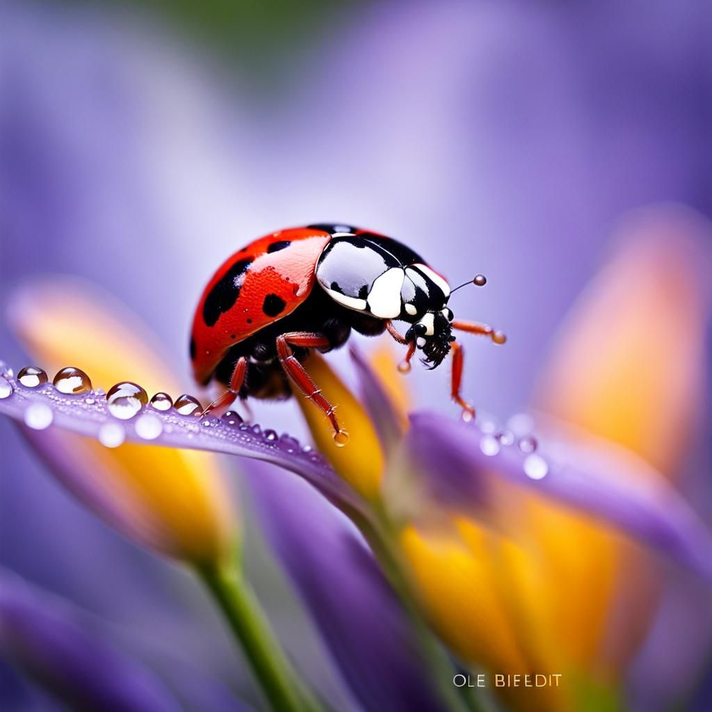 Ladybug on Iris: Macro Photography Close-Up