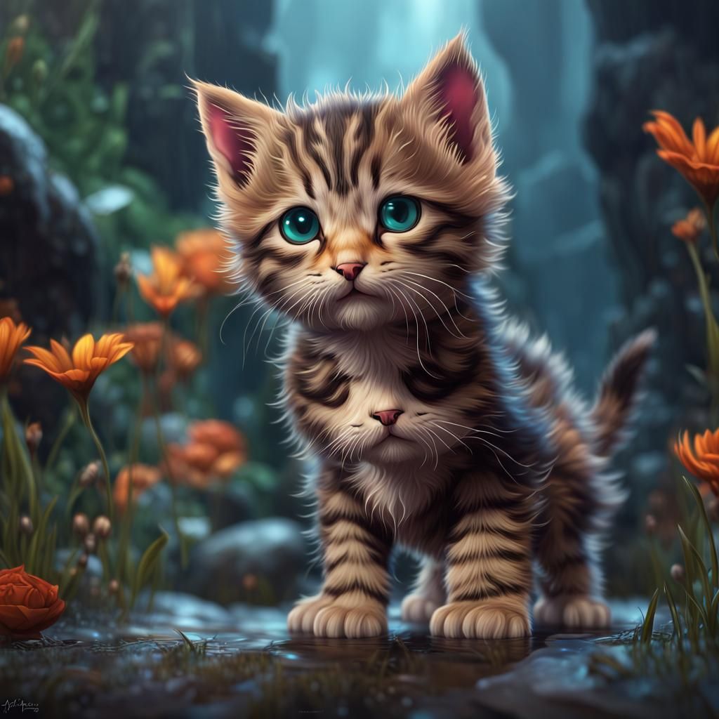 Cute Kitten Detailed Matte Painting