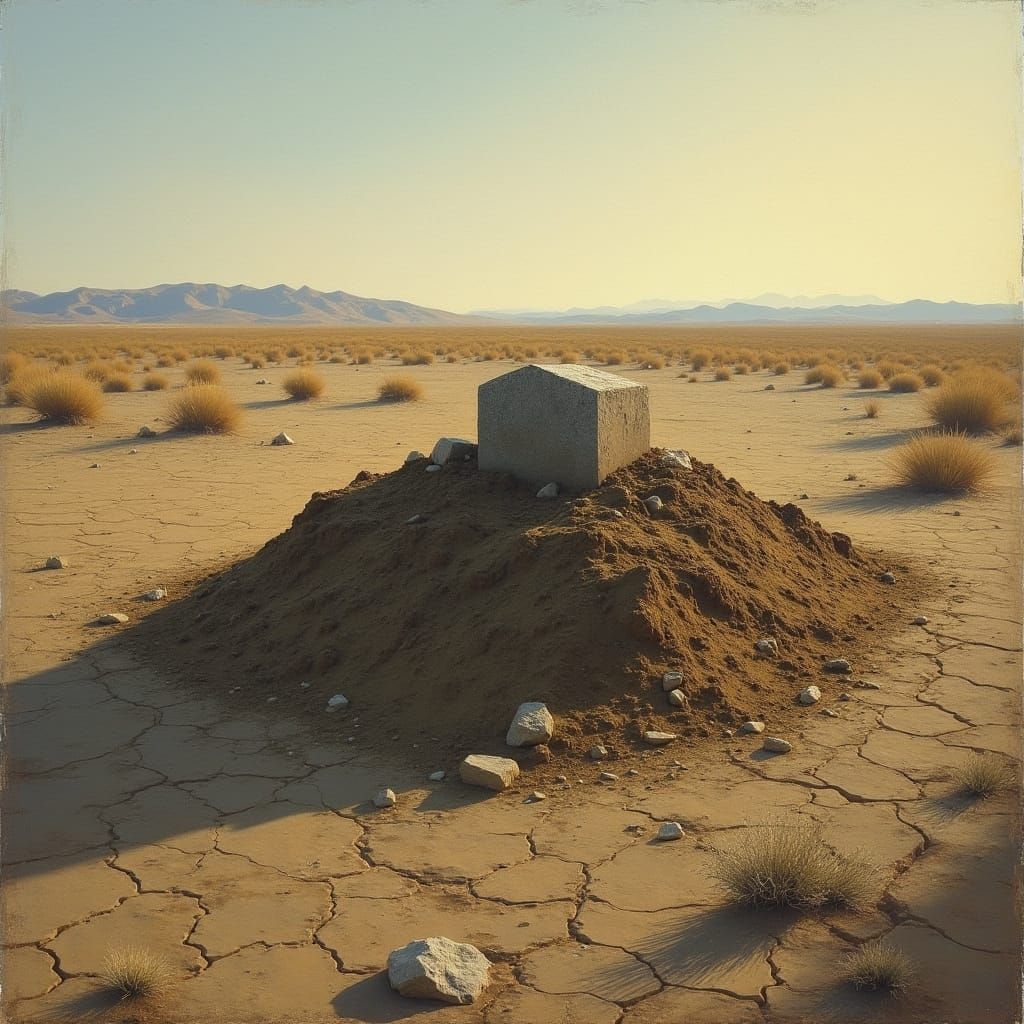 Desolate Grave in Barren Landscape: Rustic Realism
