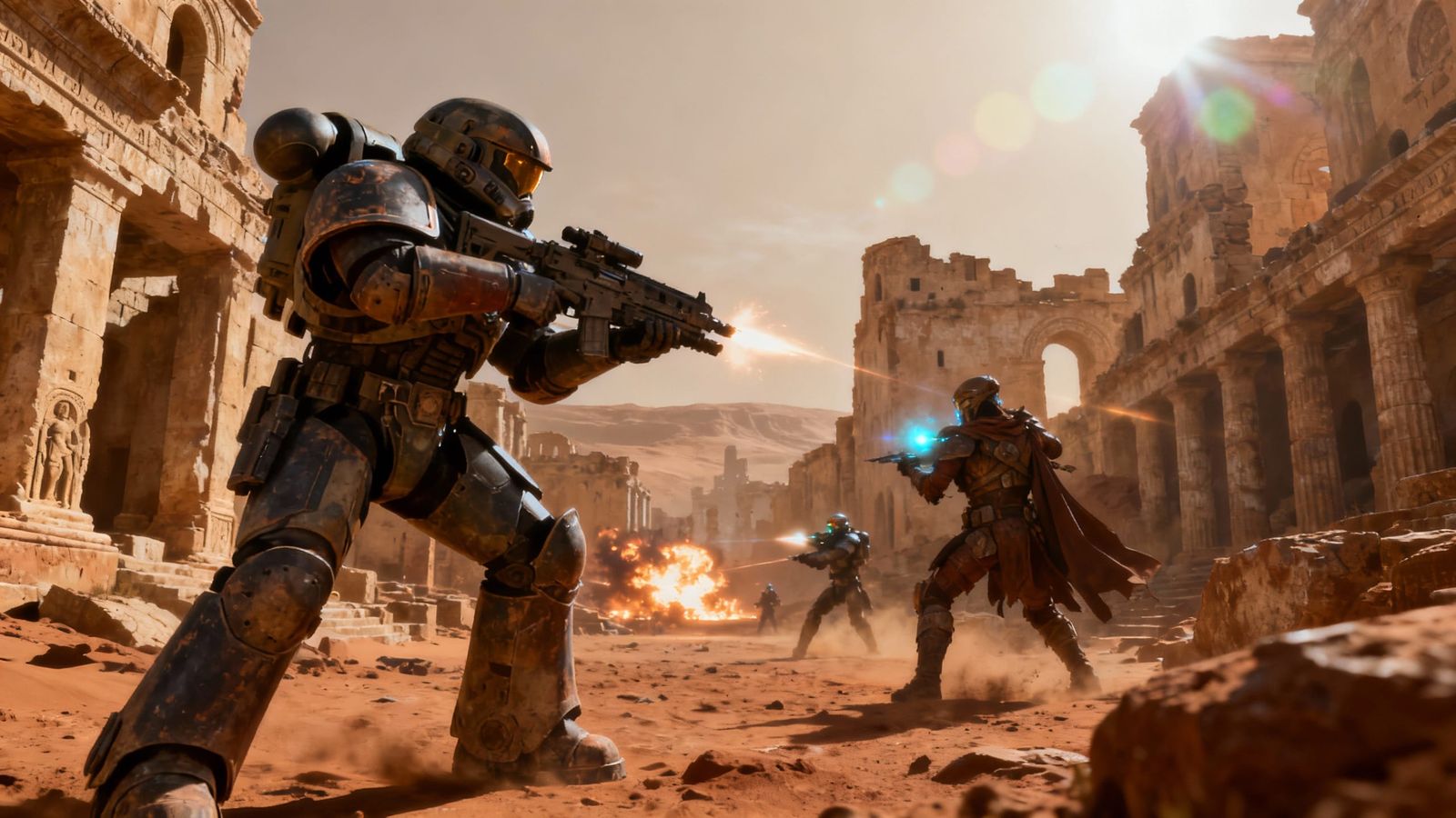 Futuristic Space Marines Battle Martian Warriors in Ancient ...