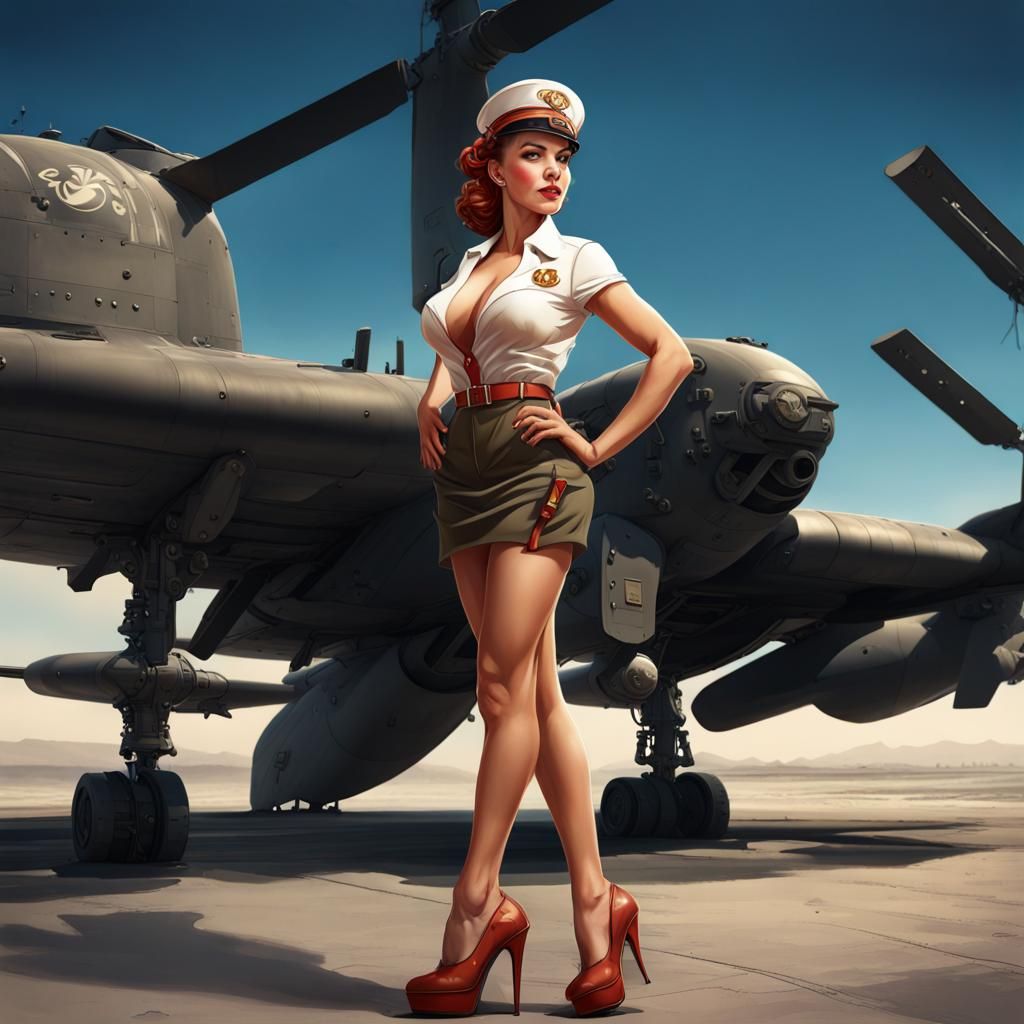 US Marine Corps Pin-Up Portrait in Digital Art Style