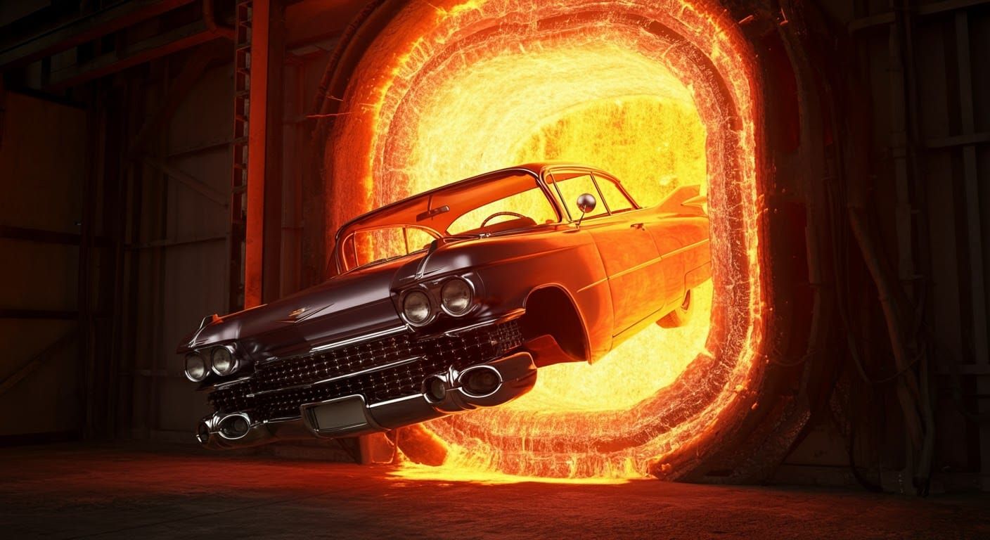 Melting 1959 Cadillac in Industrial Furnace
