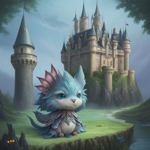 Enchanting Fantasy Creature Guarding a Castle