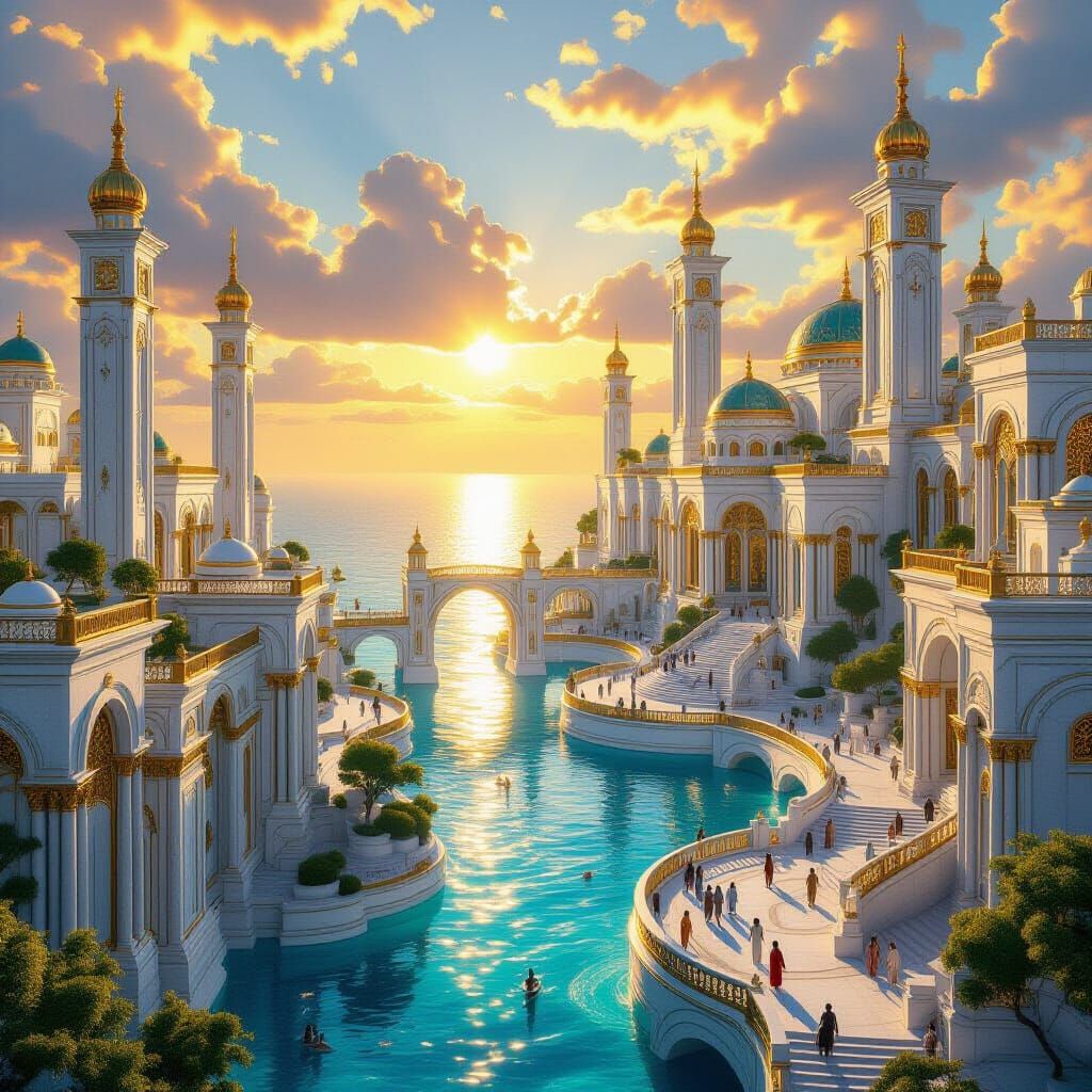 Atlantis Before the Flood: Utopian City in Golden Light