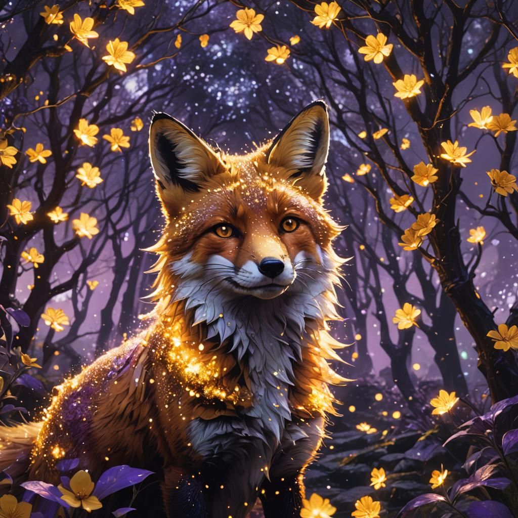 Glowing Fox Double Exposure Digital Art