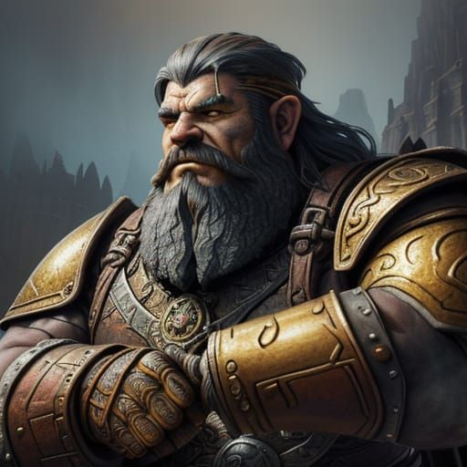 Dwarven Smith Forging Metal in Watercolor Style