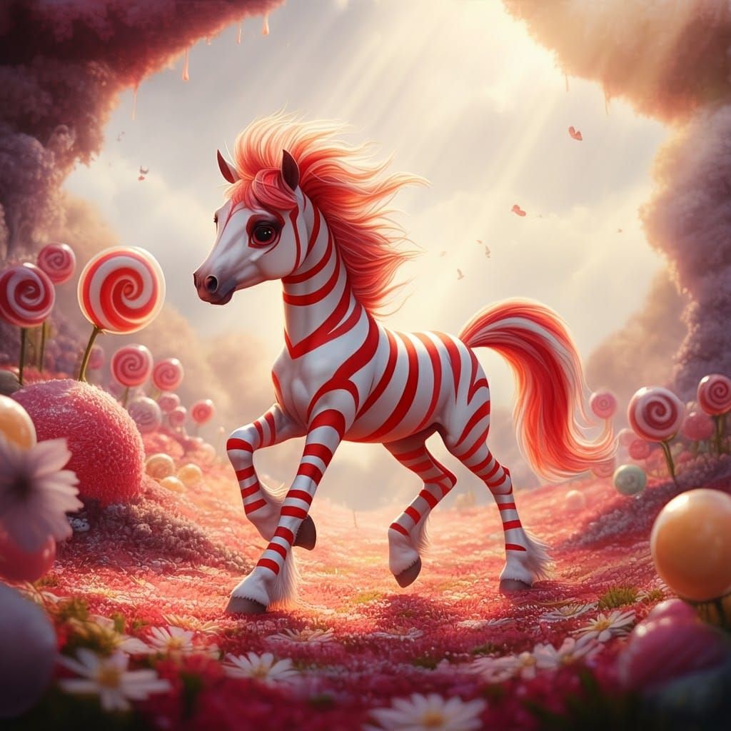Candy Cane Pony in Gumdrop Landscape