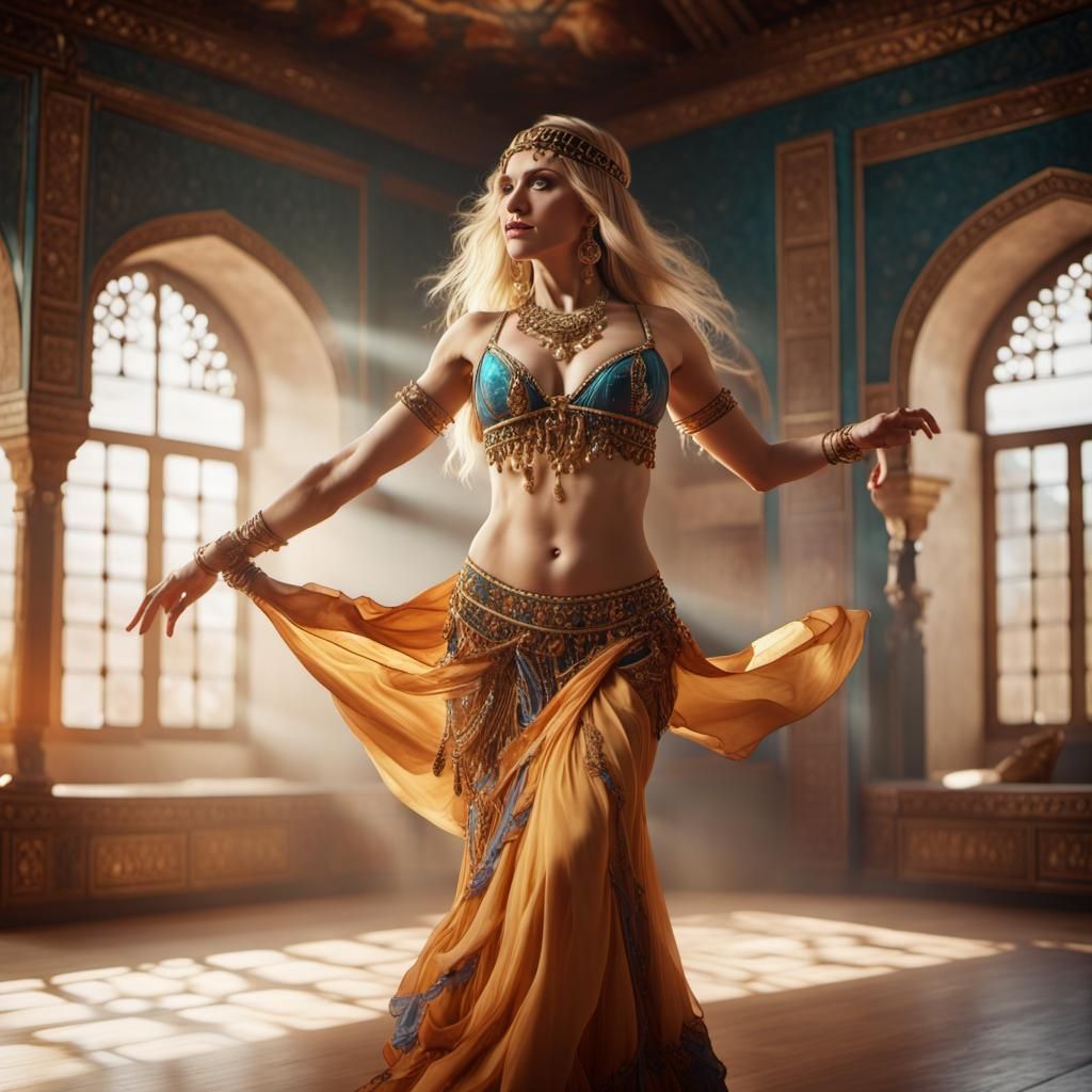 Blonde Belly Dancer in Sunlight: Realistic Matte Painting