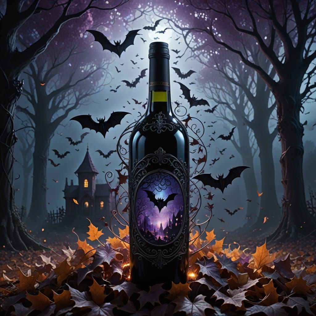 Haunted Wine Bottle with Bat Spiral