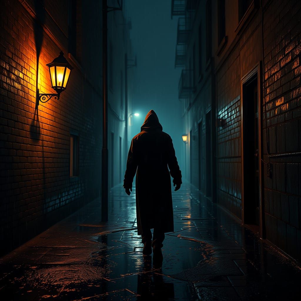 Gothic Alleyway Encounter with Mysterious Stranger