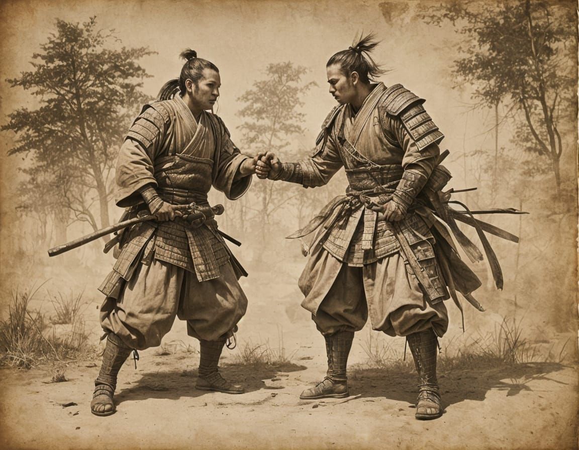 Samurai Warrior Preparation: Monochromatic Japanese Illustra...