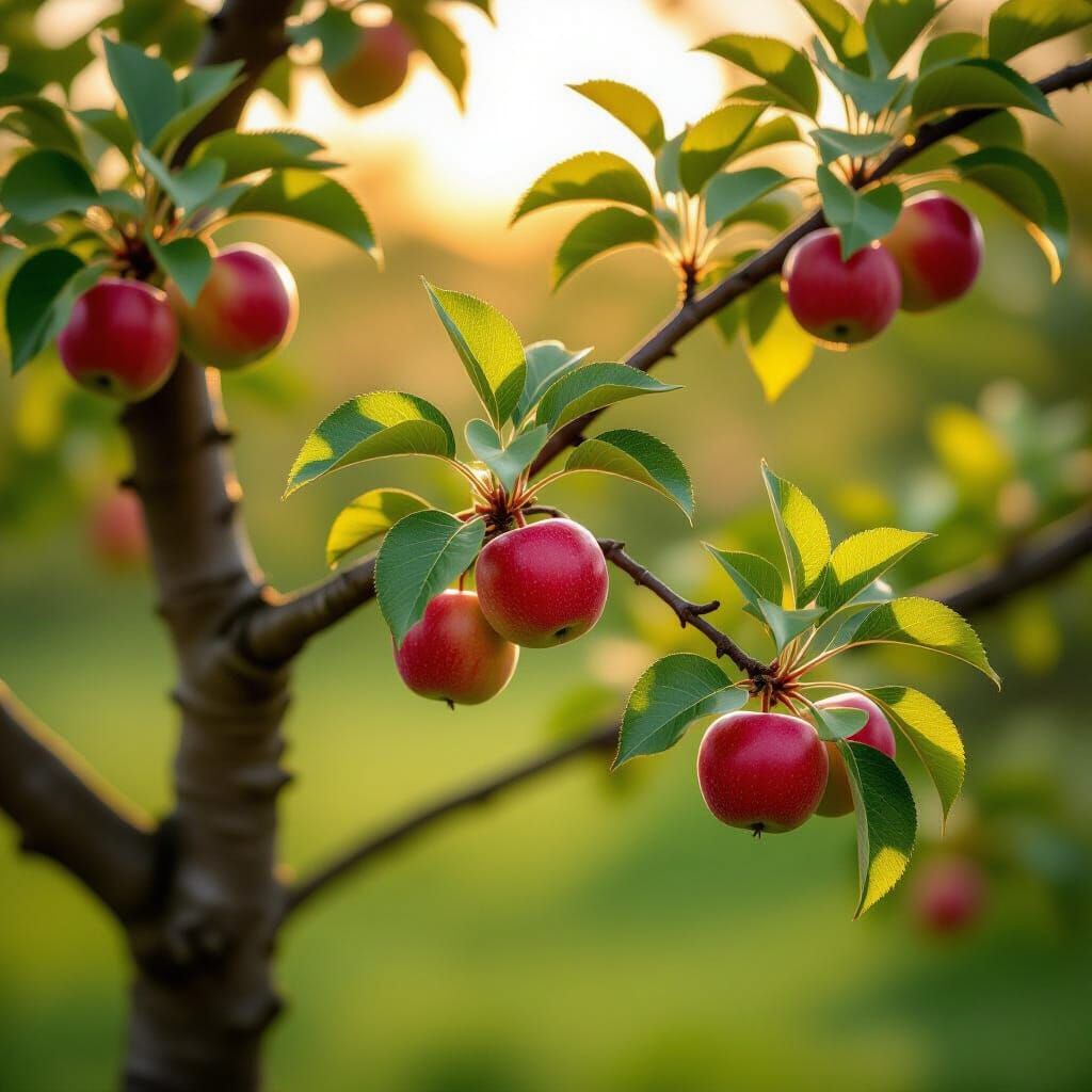 Close-Up Apple Tree Photo in Golden Hour Light