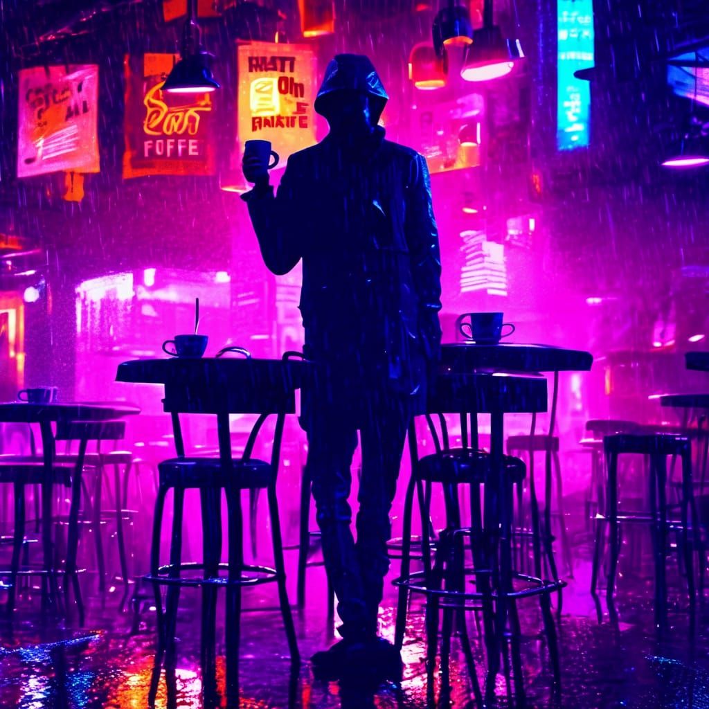 Night Cafe Scene in Neon Noir Style