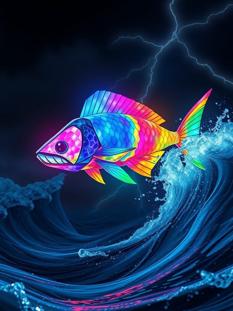 Origami Mahimahi Leaps in Bioluminescent Sea