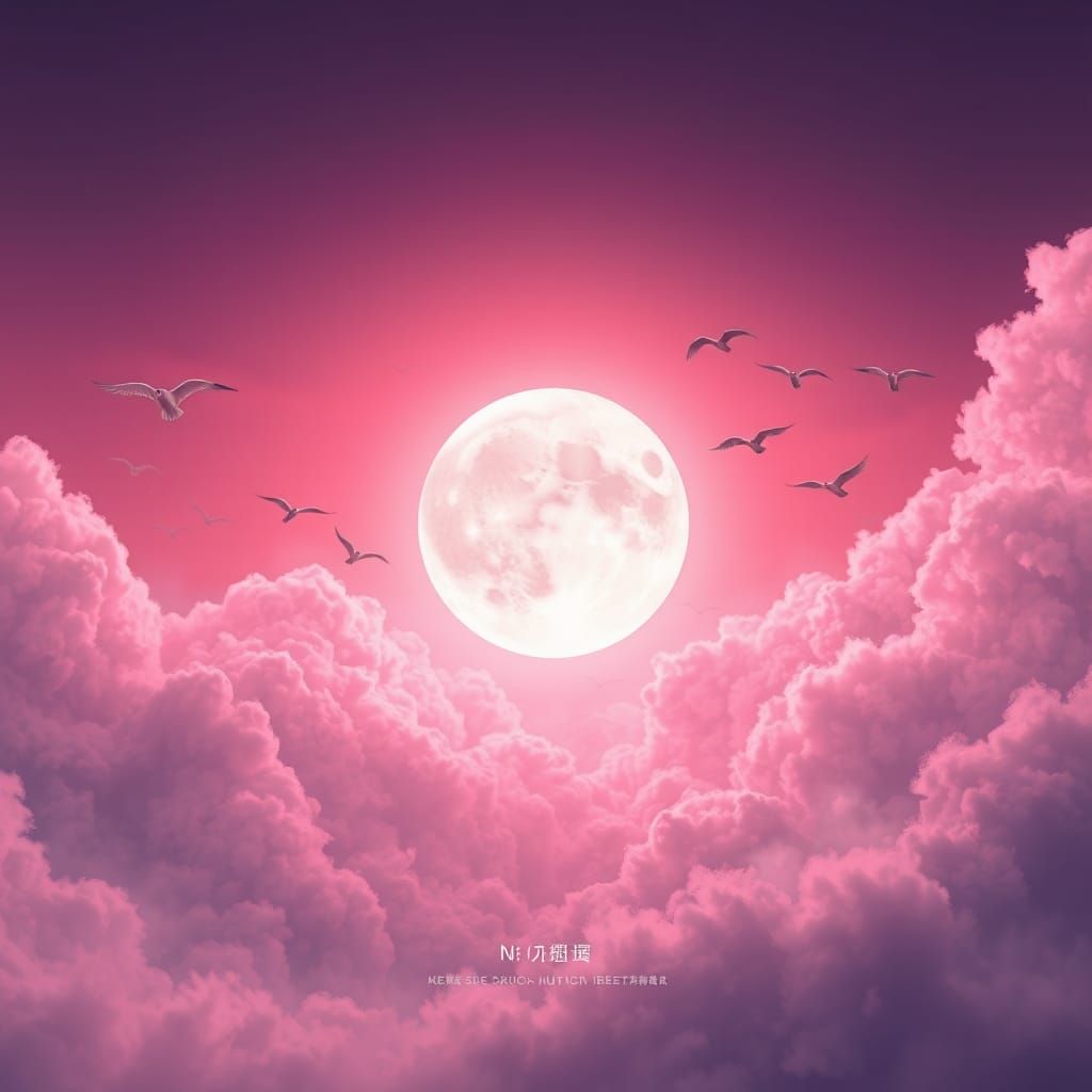 Dreamy Pink Moon Landscape in 3D Anime Style