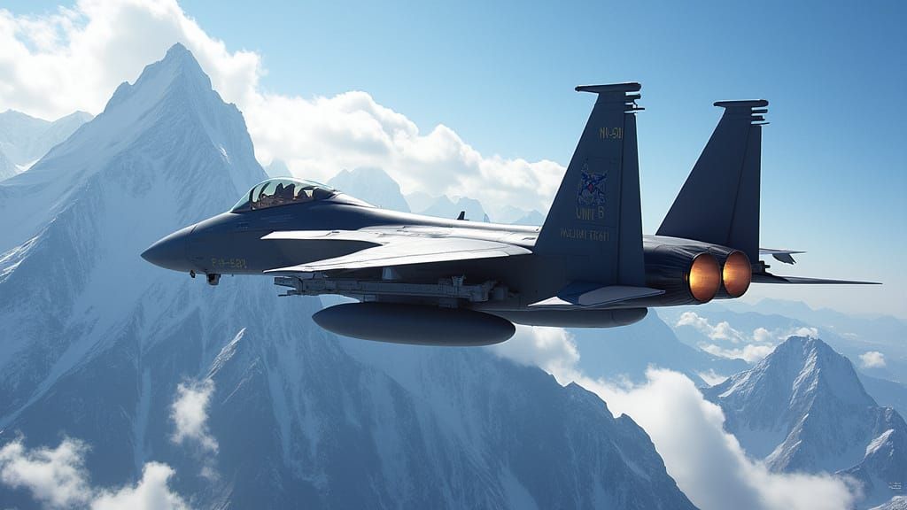 F-15 Eagle Soaring Above Mountain Range