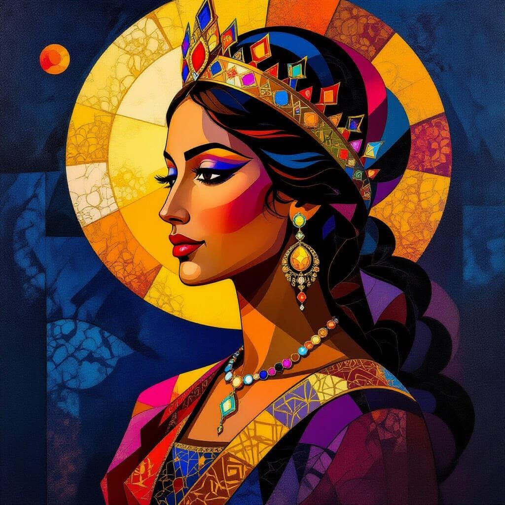 Regal Tunisian Queen in Abstract Style, 1289