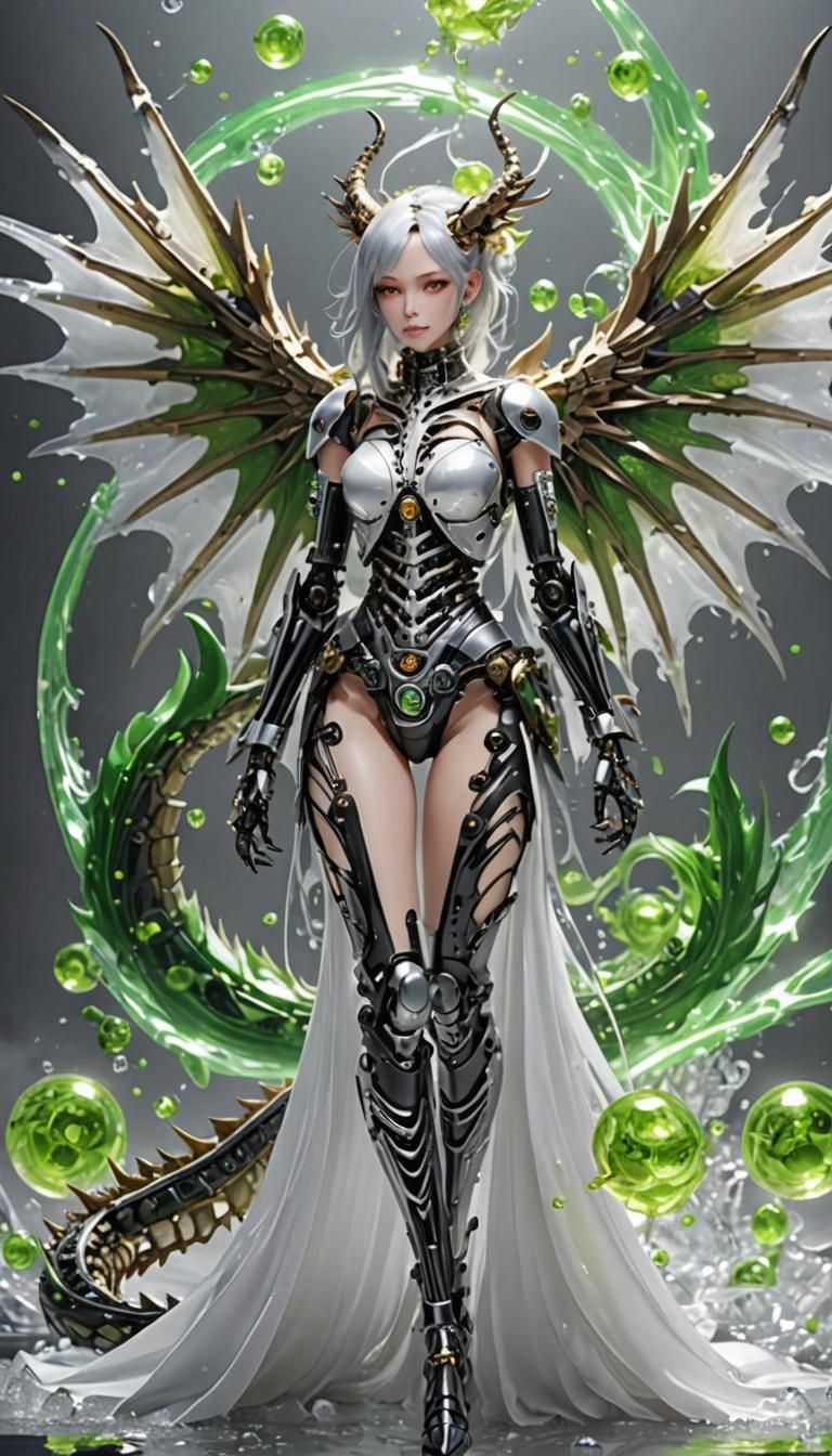 Chimera Girl with Robot Skeleton and Dragon Wings