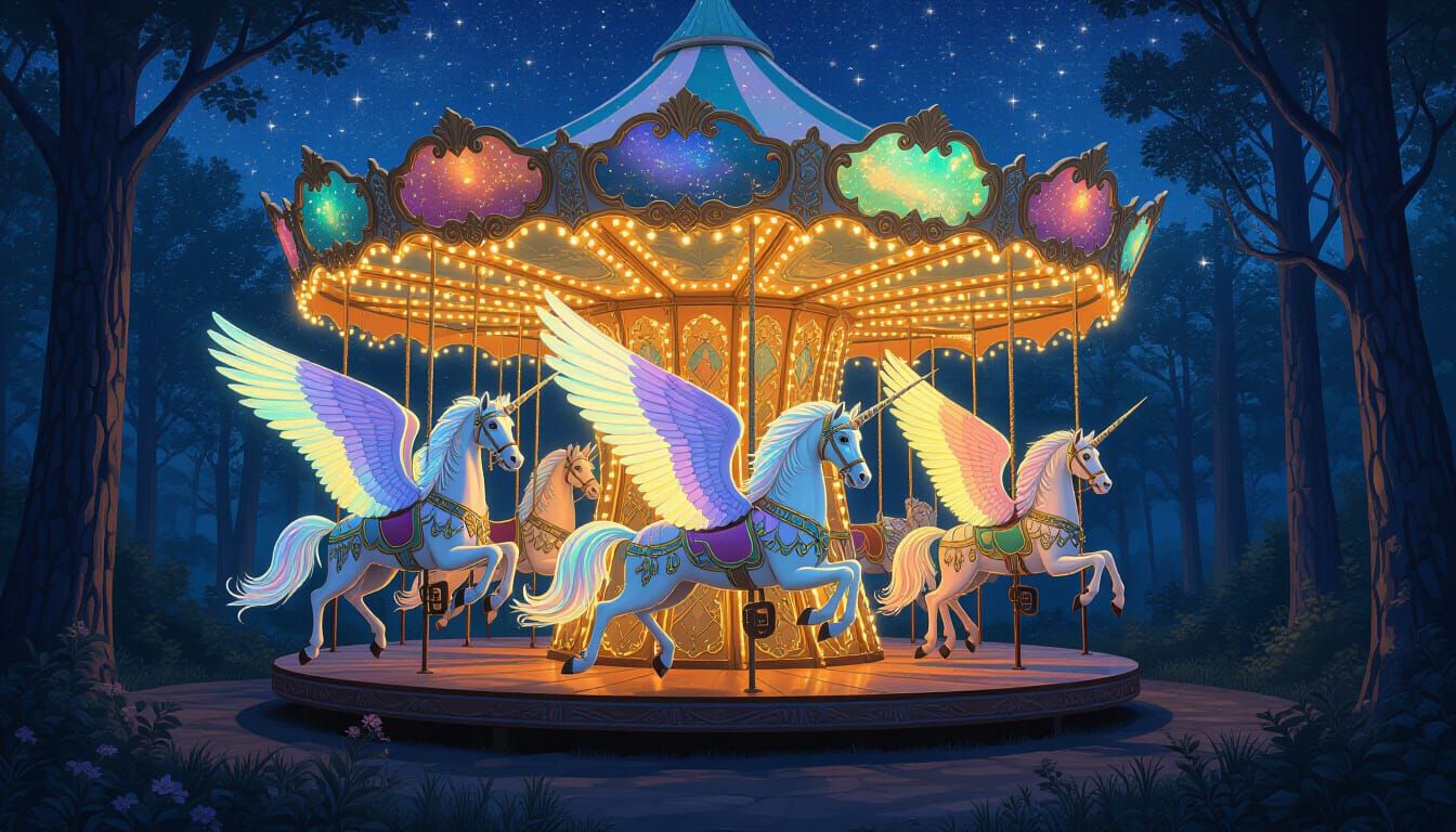 Enchanted Forest Carousel With Mythical Beasts
