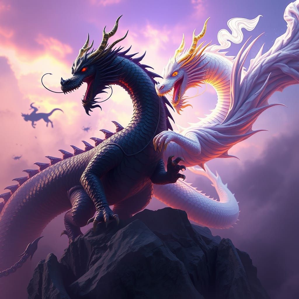 Dark Fantasy Dragon Brothers in Vibrant Color