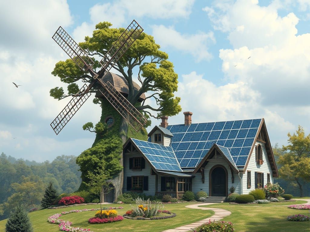 Solar Panel Estate with Treehouse Windmill