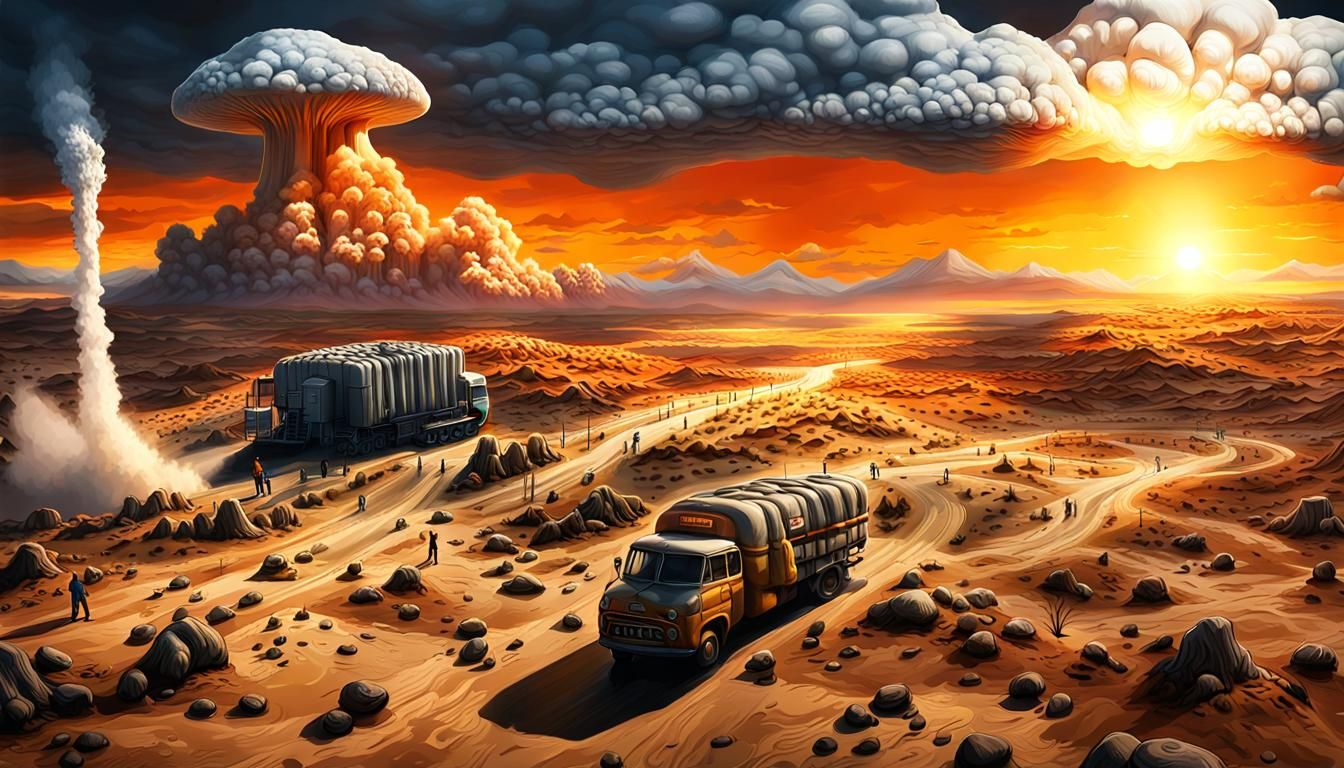 Mushroom Cloud Explosion in Hyper-Realistic Desert Scene