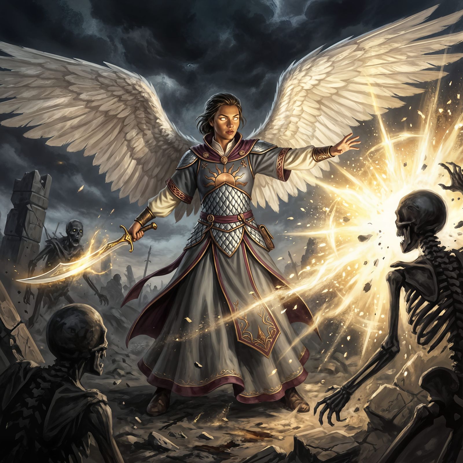 Aasimar Cleric Unleashes Divine Light on Battlefield