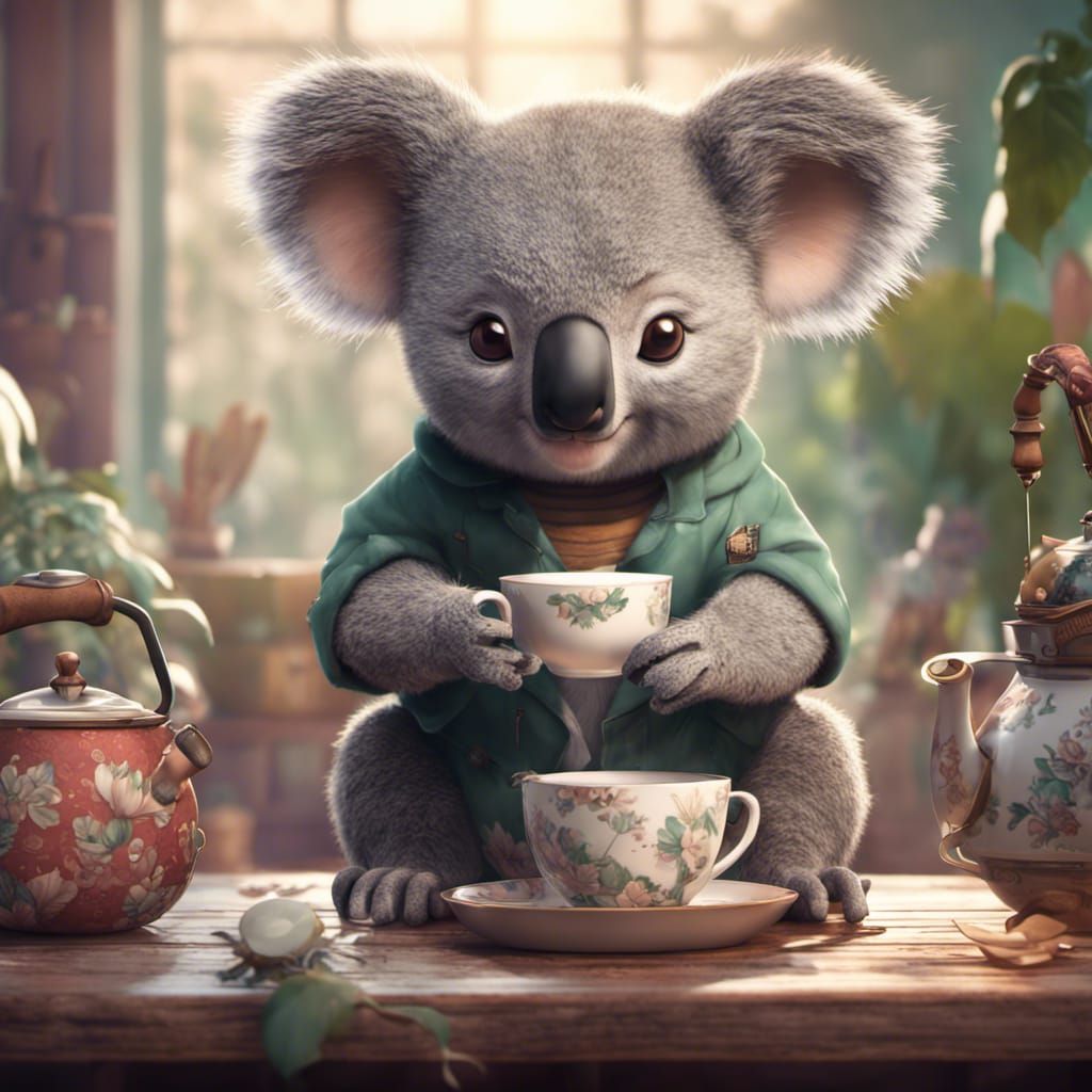 Kawaii Koala Brews Tea: Fantasy Concept Art