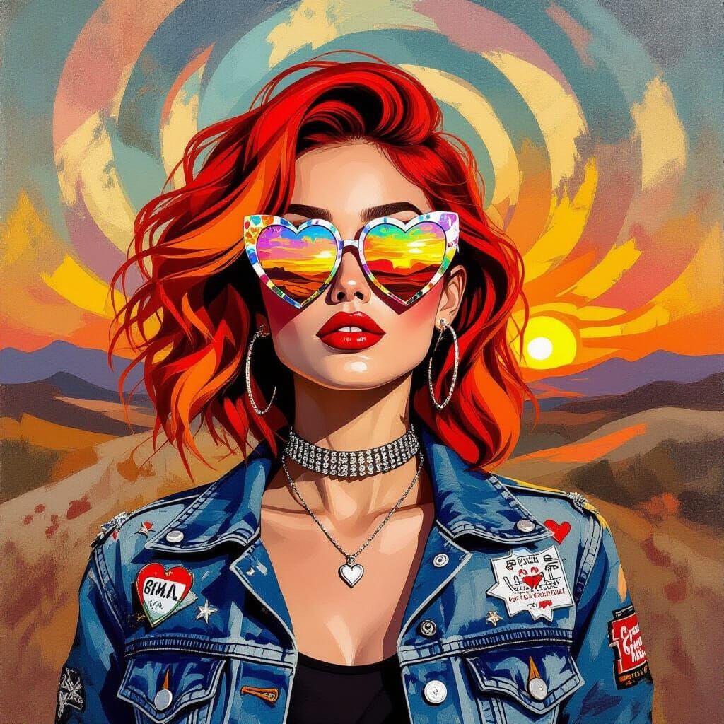 Woman with Fiery Hair in Expressionist Impasto Style