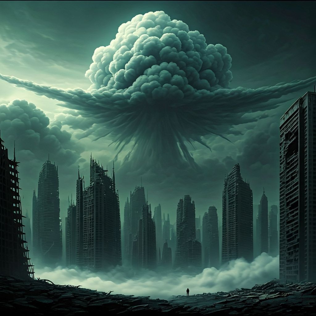Apocalyptic Cityscape Dominated by Giant Death Cloud
