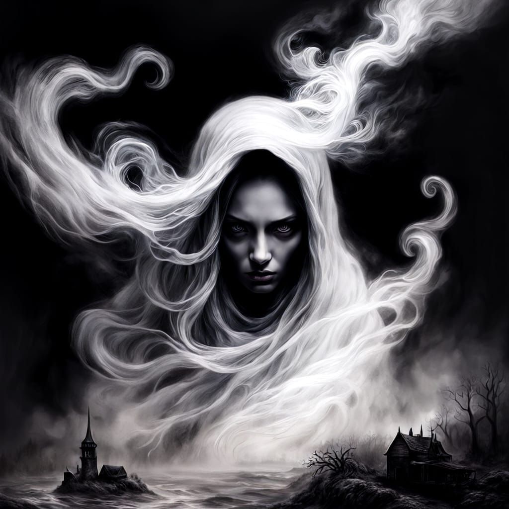 Haunting Ghostly Figure in Charcoal Drawing